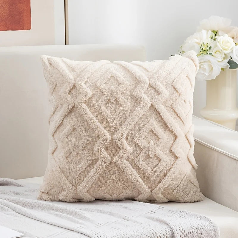 Housse de coussin en peluche douce style luxe avec motif diamant