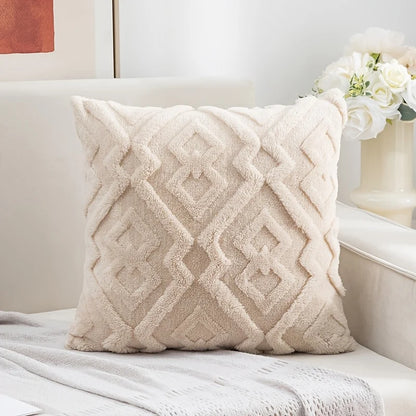 Housse de coussin en peluche douce style luxe avec motif diamant