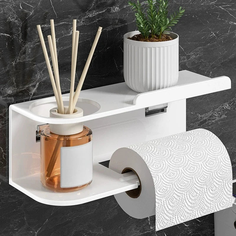 Porte-papier toilette auto-adhésif en inox avec étagère pour téléphone, sans perçage